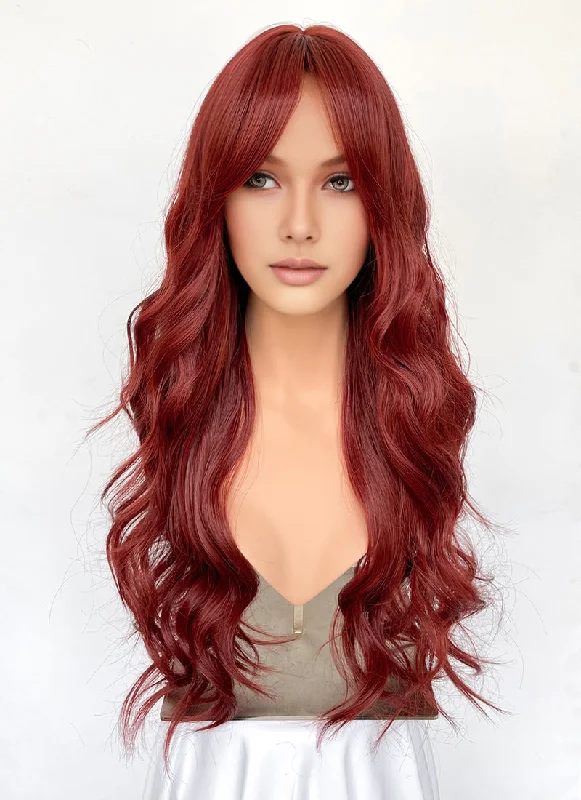 Long - length wig with a pre - plucked hairline for a more natural lookRed Wavy Synthetic Hair Wig NS568 Long - length wig with a pre - plucked hairline for a more natural lookRed Wavy Synthetic Hair Wig NS568