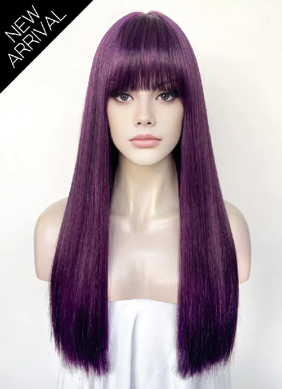 Long - length wig with a middle - part for a classic and elegant styleDark Purple Straight Synthetic Hair Wig NS580 Long - length wig with a middle - part for a classic and elegant styleDark Purple Straight Synthetic Hair Wig NS580