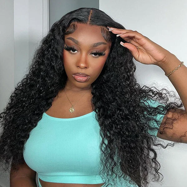Wavy wig in a chocolate - brown color for a rich and warm appearanceLolly Pre Plucked 5x5 HD Glueless Wear Go Wigs Deep Wave Bleached knots Human Hair Wigs