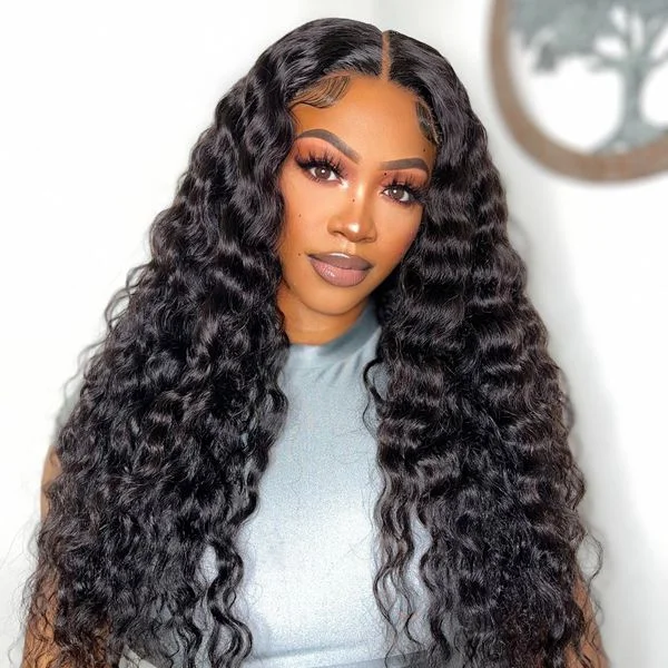Wavy wig with a pre - styled curl pattern for convenienceLolly 5x5 Loose Deep Wave HD Glueless Wigs Bleached Knots Pre Plucked Pre Cut Wear Go Human Hair Wigs