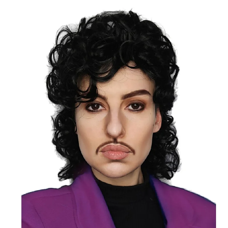 Long - length wig with a wispy fringe for a soft and feminine lookPurple Prince Wig Black Long - length wig with a wispy fringe for a soft and feminine lookPurple Prince Wig Black