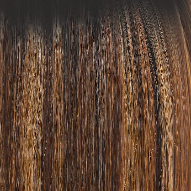 *Molten Amber | Black root with a blend of dark brown with medium brown and gold blond highlights