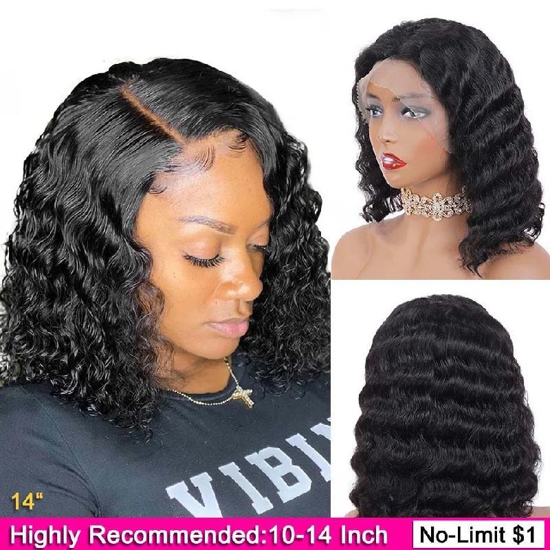 Body - wave wig with a full and voluminous lookLumiere Deep Wave Short Bob T-Part Lace Human Hair Wigs Pre-Plucked