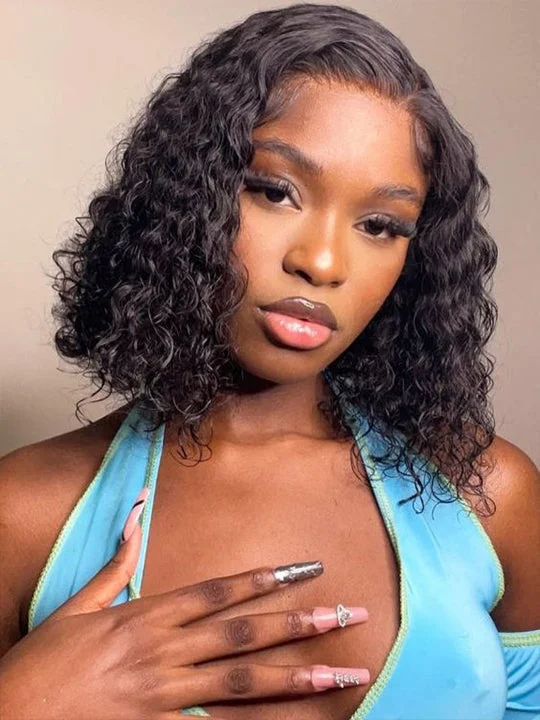 Wavy wig with a pre - bleached knot for a natural - looking scalpShort Bob Wigs Deep Wave 13x4 Transparent Lace Front Human Hair Wigs Wavy wig with a pre - bleached knot for a natural - looking scalpShort Bob Wigs Deep Wave 13x4 Transparent Lace Front Human Hair Wigs