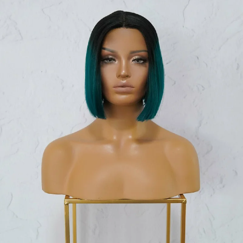 Layered bob wig to add volume and dimensionTILLY Ombre Emerald Lace Front Wig