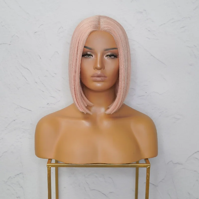 Bob wig with side - swept bangs for a sophisticated lookTILLY Pink Lace Front Wig