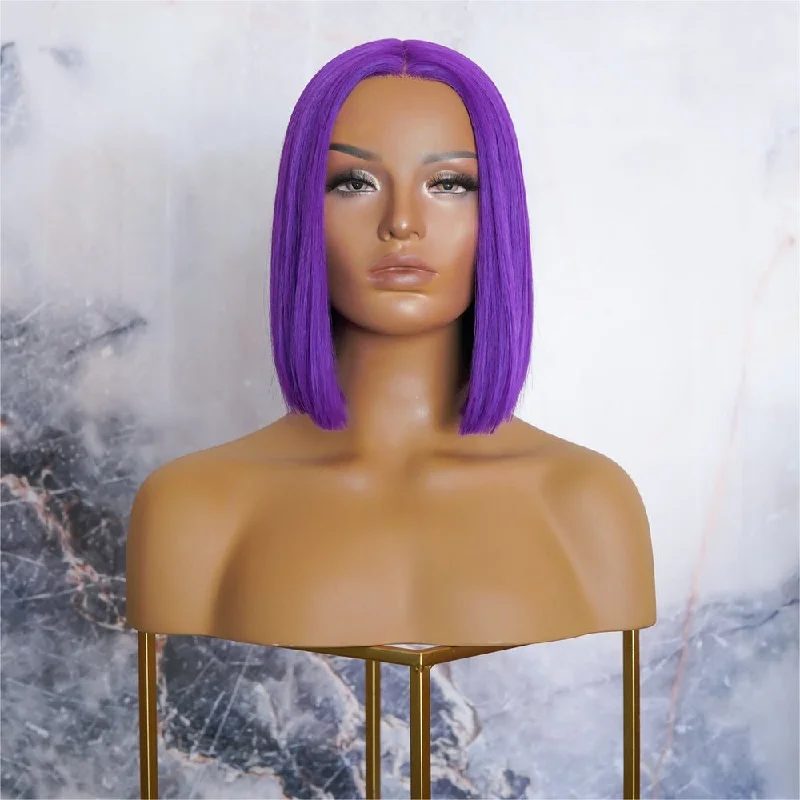 Bob wig in a jet - black color for a classic appearanceTILLY Purple Lace Front Wig