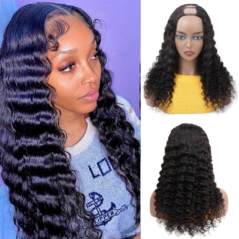 Body - wave wig with a full and voluminous lookLoose Deep U Part Human Hair Wigs Natural Black Brazilian Virgin Hair