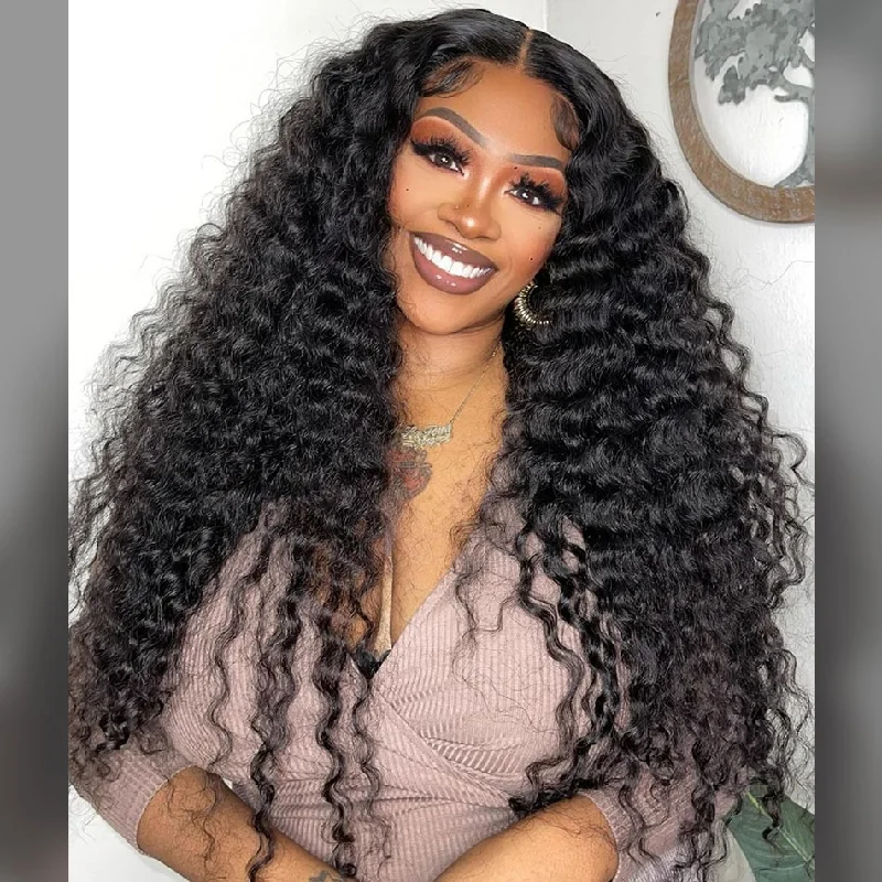 Human - hair wavy wig for a natural and luxurious feelHD Lace Front Wigs Deep Wave 200% 250% Density Human Hair Wigs