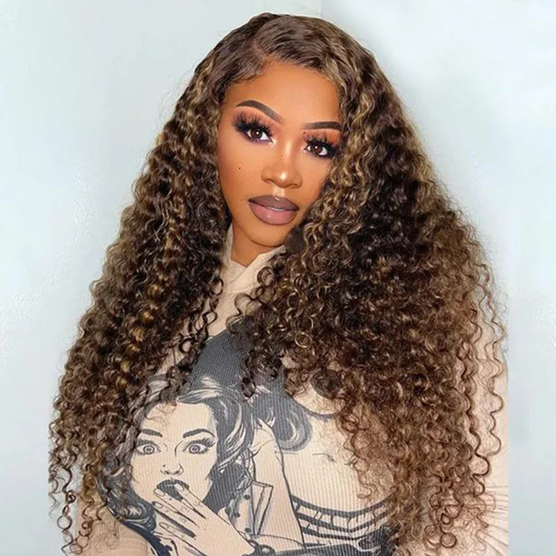 Wavy wig with a middle - part for a classic and elegant styleLolly P4 27 Highlight Deep Wave Ready to Wear Glueless Wigs Pre Plucked 4x4 5x5 HD Pre-Cut Lace Closure Wig Colored Human Hair Wigs