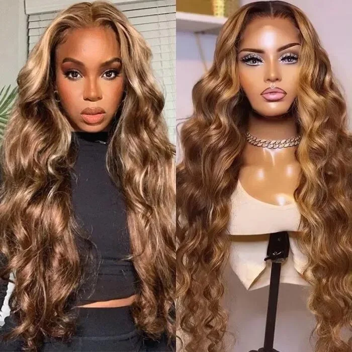 Wavy wig with a silk - base cap for a comfortable and smooth feel#P4/27 & #P4/30 Highlight Closure/Frontal Lace Loose Deep Wigs Human Hair