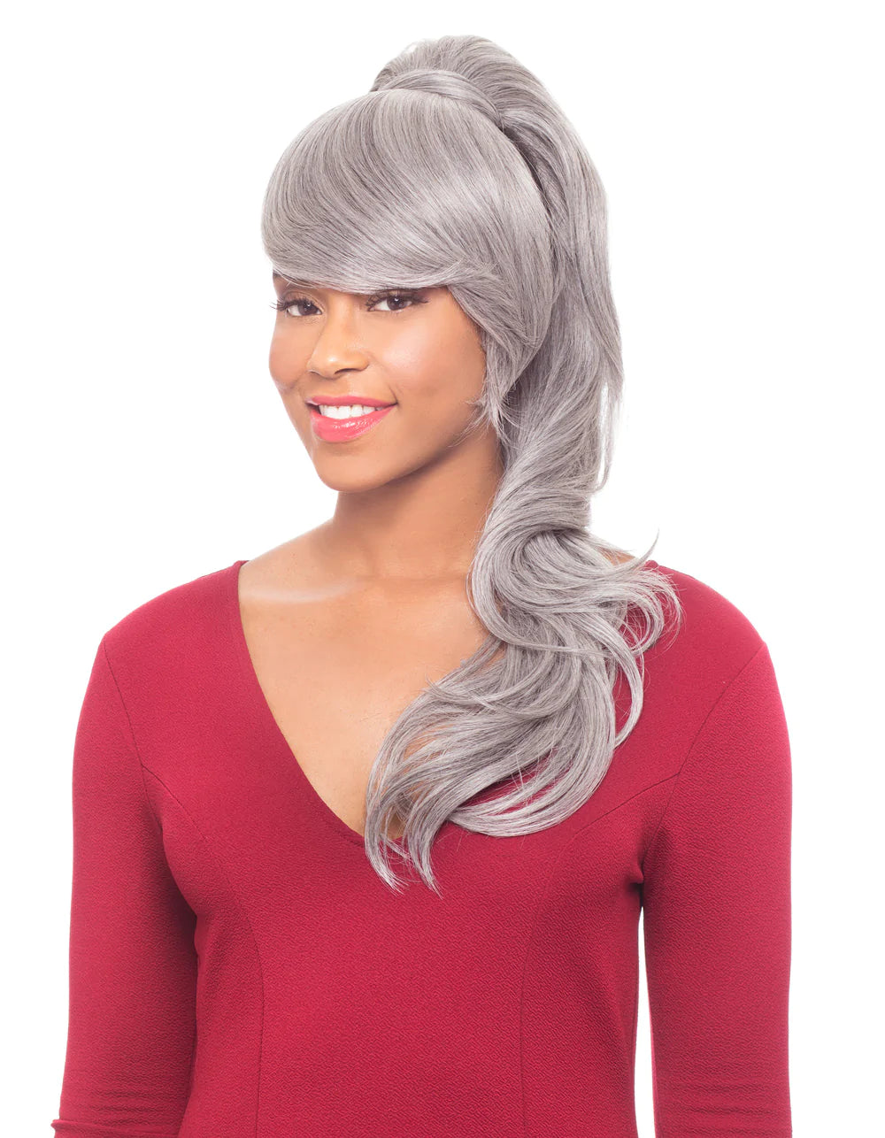 Alicia Foxy Silver Synthetic Ponytail Bang And Drawstring Set - DUET03 - 14653