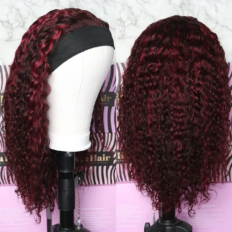99J Ombre Curly Headband Wig Brazilian Human Hair Wig No Glue