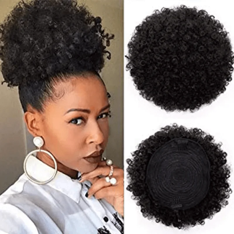 Afro Puff Pony Tail Drawstring Human Hair For African American