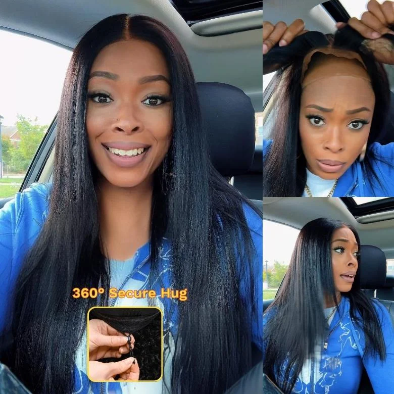 Sunber Yaki Straight Pull & Go Glueless Pre-cut 7x5 Bye Bye Knots Lace Wig With Bleach Knots