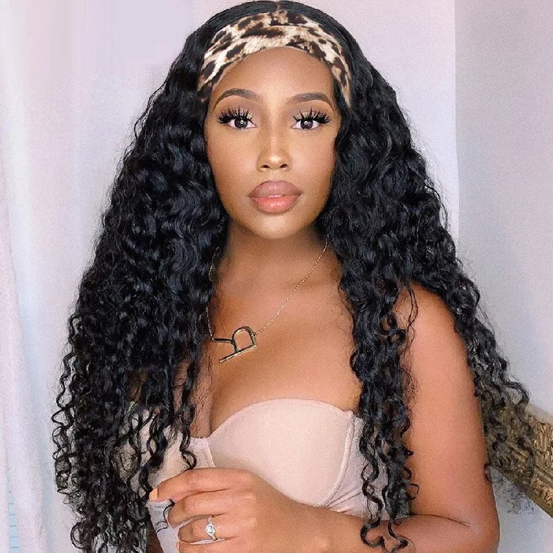 Deep Wave Headband Human Hair Wig Brazilian Wig Get Free Headband
