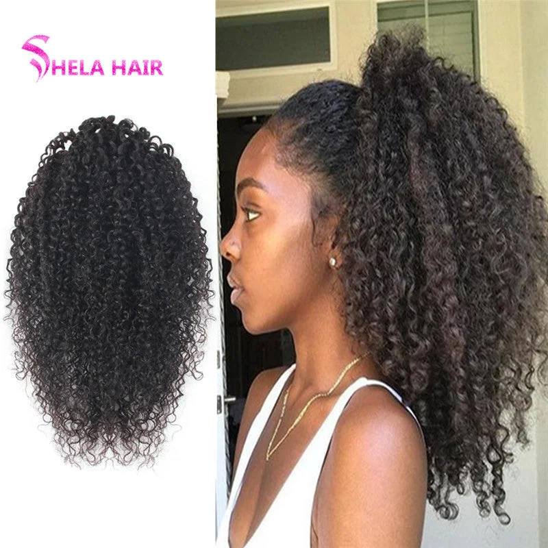 Pony Tail Wrap Around / Drawstring Kinky Curly Ponytail Human Hair