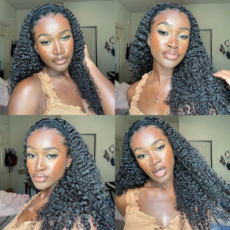 Headband Jerry Curly Human Hair Wig Natural Color Curly Wig