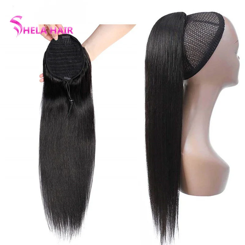 Pony Tail Wrap Around / Drawstring Straight Ponytail Human Hair