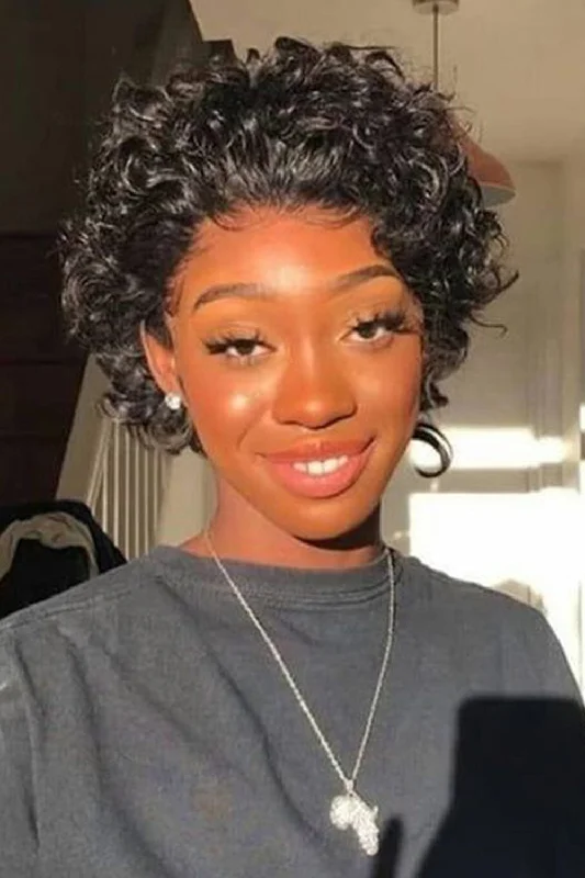 Elf wig with a beaded embellishment for a more luxurious feel13*6 Lace Front Wigs Curly Pixie Bob Hair PB05 Elf wig with a beaded embellishment for a more luxurious feel13*6 Lace Front Wigs Curly Pixie Bob Hair PB05