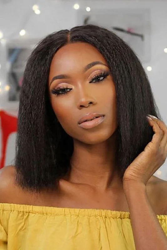 Elf wig with a heat - activated color - changing featureBlunt Cut Yaki Straight Short Bob 13x4 Full Frontal Lace Wig Glueless Elf wig with a heat - activated color - changing featureBlunt Cut Yaki Straight Short Bob 13x4 Full Frontal Lace Wig Glueless