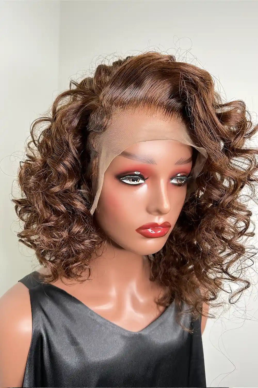 Elf wig with a headband attached for easy wear13x4 Lace Front 14 Inch Bob Wig Dark Brown Curly Side Part Elf wig with a headband attached for easy wear13x4 Lace Front 14 Inch Bob Wig Dark Brown Curly Side Part