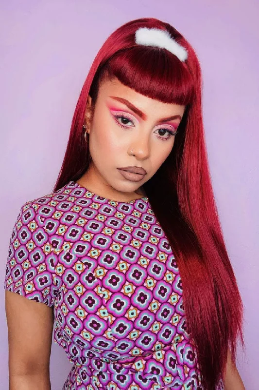 Synthetic half wig with a natural - looking texture1960s style hair, high crown long straight half wig: Andrea Synthetic half wig with a natural - looking texture1960s style hair, high crown long straight half wig: Andrea