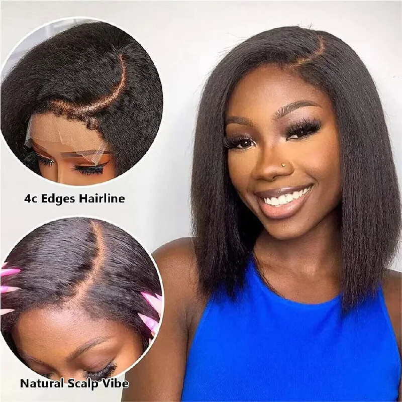 Layered short wig to add volume and dimension4C Edges Hairline | Kinky Straight Glueless 6x1.5 Minimalist Lace Bob Wigs Layered short wig to add volume and dimension4C Edges Hairline | Kinky Straight Glueless 6x1.5 Minimalist Lace Bob Wigs