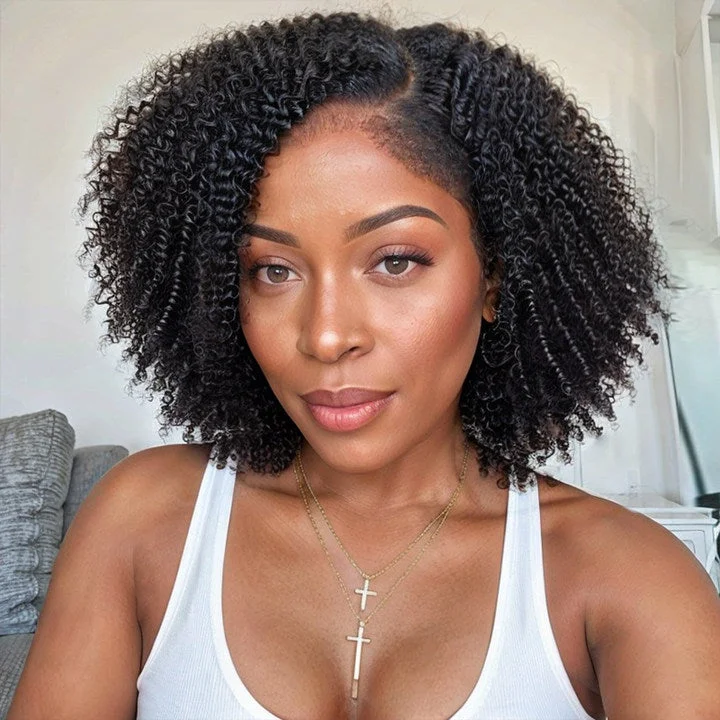 Short wig with a wavy texture for a beachy and relaxed look4C Edges | Glueless Jerry Curly 5x5 Closure Lace Short Wig 100% Human Hair