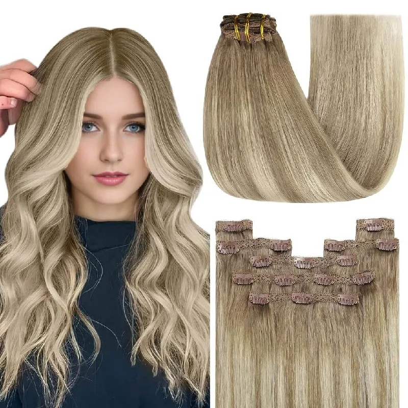 Clip - in hair extensions with a middle - part for a classic and elegant style7pcs Clip in Remy Human Hair Extensions Balayage Brown To Blonde #8/60/8 |Youngsee Clip - in hair extensions with a middle - part for a classic and elegant style7pcs Clip in Remy Human Hair Extensions Balayage Brown To Blonde #8/60/8 |Youngsee
