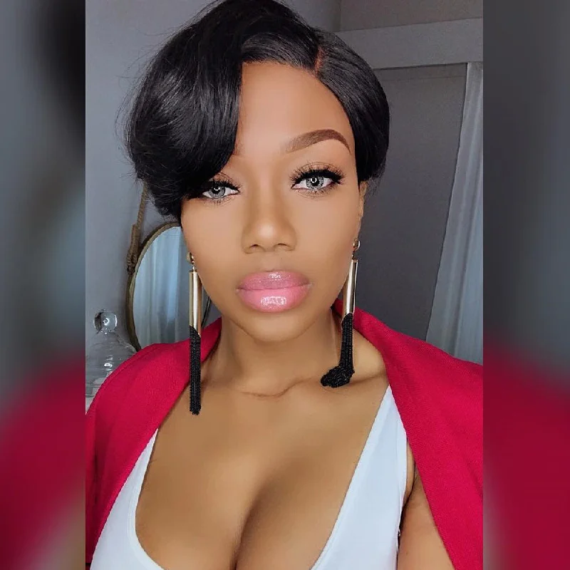 Curly red elf wig for a fiery and vibrant appearanceStraight Pixie Cut Wig 13*4 Lace Front Human Hair Pixie Wigs With Free Part Bangs - Amanda Hair Curly red elf wig for a fiery and vibrant appearanceStraight Pixie Cut Wig 13*4 Lace Front Human Hair Pixie Wigs With Free Part Bangs - Amanda Hair