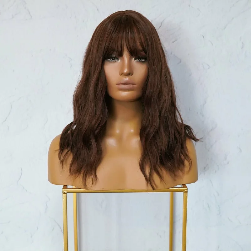 Wavy wig with a middle - part for a classic and elegant styleBAILEY Chocolate Brown Fringe Wig Wavy wig with a middle - part for a classic and elegant styleBAILEY Chocolate Brown Fringe Wig