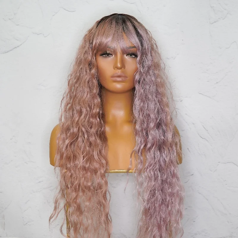 Wavy wig with auburn undertones for a unique and eye - catching colorBETHANY Pink & Purple Ombe Fringe Wig Wavy wig with auburn undertones for a unique and eye - catching colorBETHANY Pink & Purple Ombe Fringe Wig