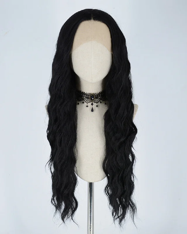 Curly wig with a water - wave texture for a unique and stylish choiceBlack Curly Long Synthetic Lace Front Wig WW090 Curly wig with a water - wave texture for a unique and stylish choiceBlack Curly Long Synthetic Lace Front Wig WW090