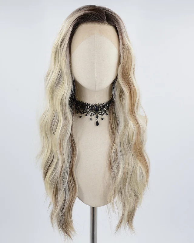 Curly wig with a side - part for a more flattering lookBlonde Skunk Stripe Brown Curly Synthetic Lace Front Wig WW635 Curly wig with a side - part for a more flattering lookBlonde Skunk Stripe Brown Curly Synthetic Lace Front Wig WW635