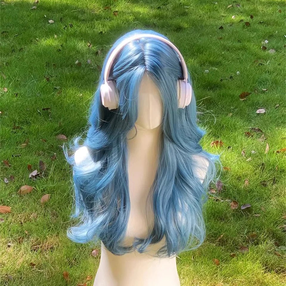 Ombre wavy wig with a seamless color blendBlue Long Wavy Synthetic Wig