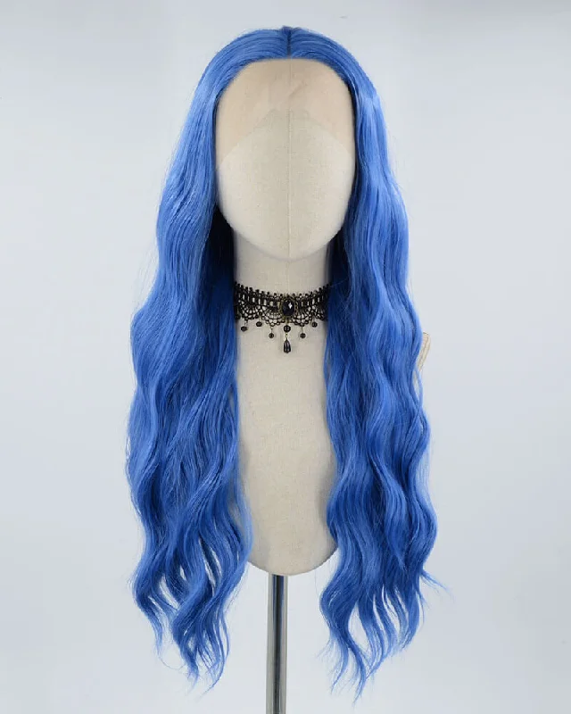 Curly wig with a side - swept bang for a sophisticated lookBlue Synthetic Lace Front Wig WW073 Curly wig with a side - swept bang for a sophisticated lookBlue Synthetic Lace Front Wig WW073