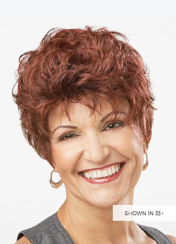 Short wig with a pre - plucked hairline for a more natural lookBLUSHING