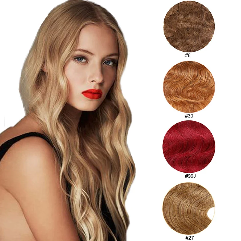 Clip - in hair extensions with a pre - bleBody Wave Clip-in Virgin Human Hair Extensions in Copper Red Blonde Burgundy Clip - in hair extensions with a pre - bleBody Wave Clip-in Virgin Human Hair Extensions in Copper Red Blonde Burgundy