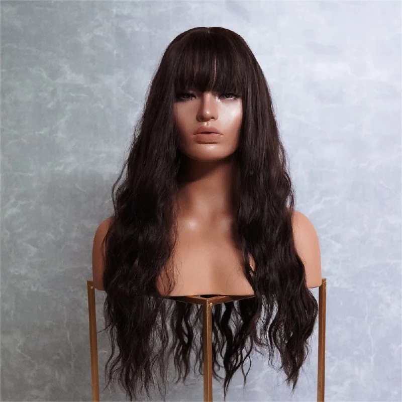 Ombre wavy wig with a seamless color blendBONNIE Dark Brown Fringe Wig