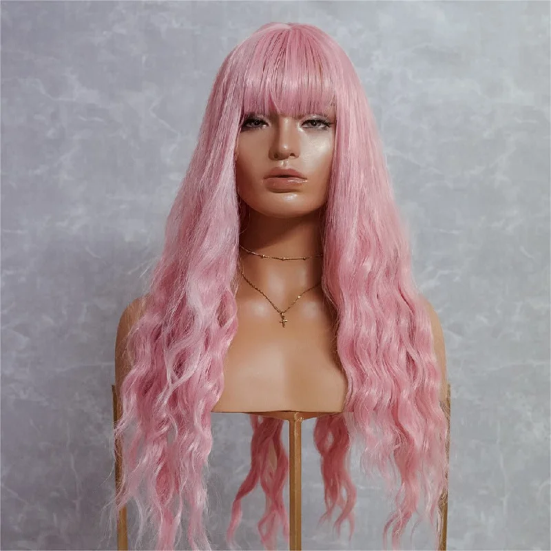 Wavy wig with a middle - part for a classic and elegant styleBONNIE Pink 22" Fringe Wig Wavy wig with a middle - part for a classic and elegant styleBONNIE Pink 22" Fringe Wig