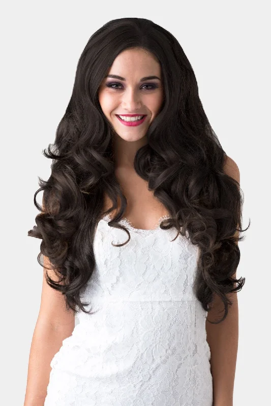 Half wig with a curly texture for a bold and stylish choiceBrown half wig hairpiece with long loose curls: Chelsea