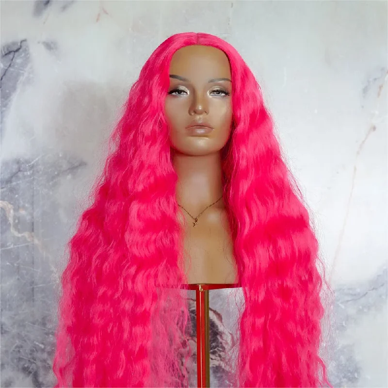 Wavy wig with a middle - part for a classic and elegant styleCARDI 40" Neon Pink Lace Front Wig