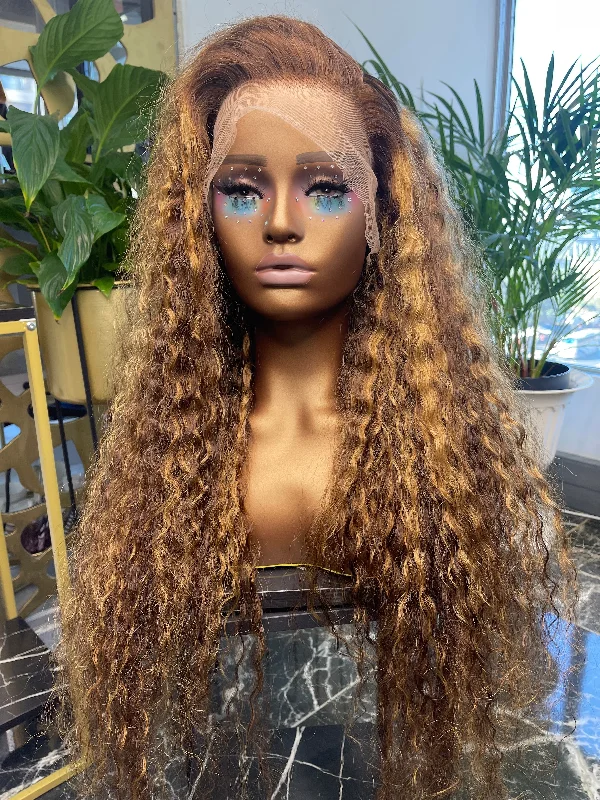Elf wig with a side - swept long lock for a dramatic effectFull Frontal Highlight Curly Wig 30 Inch Elf wig with a side - swept long lock for a dramatic effectFull Frontal Highlight Curly Wig 30 Inch