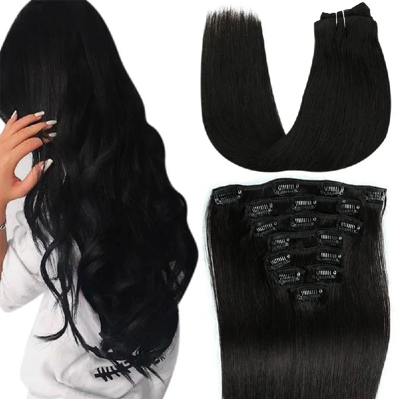 Clip - in hair extensions with a wispy fringe for a soft and feminine look7pcs Clip in Remy Human Hair Extensions Clip ins Jet Black #1 |Youngsee Clip - in hair extensions with a wispy fringe for a soft and feminine look7pcs Clip in Remy Human Hair Extensions Clip ins Jet Black #1 |Youngsee