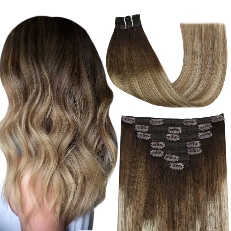 Clip - in hair extensions in a jet - black color for a classic and timeless appearance7pcs Clip in Remy Human Hair Extensions Balayage Brown to Blonde #4/14/60 |Youngsee Clip - in hair extensions in a jet - black color for a classic and timeless appearance7pcs Clip in Remy Human Hair Extensions Balayage Brown to Blonde #4/14/60 |Youngsee