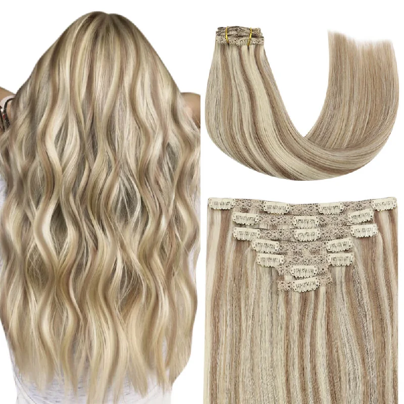 Clip - in hair extensions in a jet - black color for a classic and timeless appearance7pcs Clip in Remy Human Hair Extensions Highlight Brown with Blonde #P8A/60 |Youngsee Clip - in hair extensions in a jet - black color for a classic and timeless appearance7pcs Clip in Remy Human Hair Extensions Highlight Brown with Blonde #P8A/60 |Youngsee