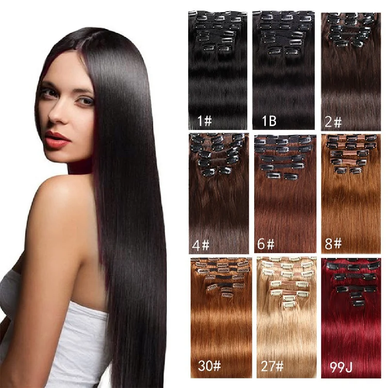 Clip - in hair extensions with a side - part for a more flattering look200 Gram 26" 28" Straight Clip in Hair Extensions Human Hair Brazilian Virgin Hair Double Weft Full Head Straight 7 Pieces/set Clip - in hair extensions with a side - part for a more flattering look200 Gram 26" 28" Straight Clip in Hair Extensions Human Hair Brazilian Virgin Hair Double Weft Full Head Straight 7 Pieces/set
