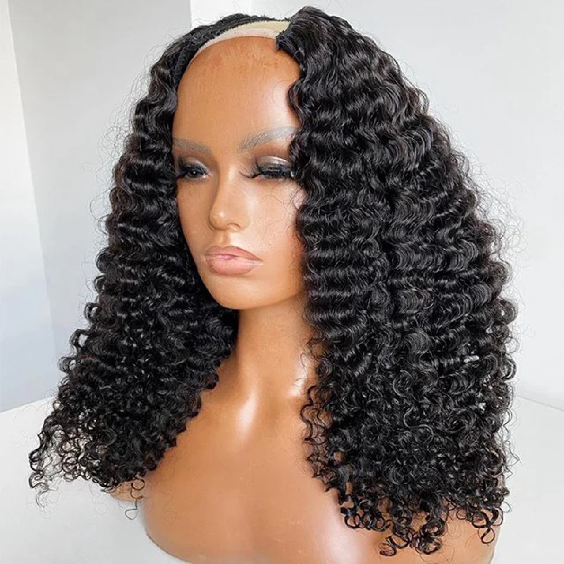 U - shaped wig with a lace front for a natural hairlineU-part - curly Wig - Off Black - 100% Remy Human Hair U - shaped wig with a lace front for a natural hairlineU-part - curly Wig - Off Black - 100% Remy Human Hair