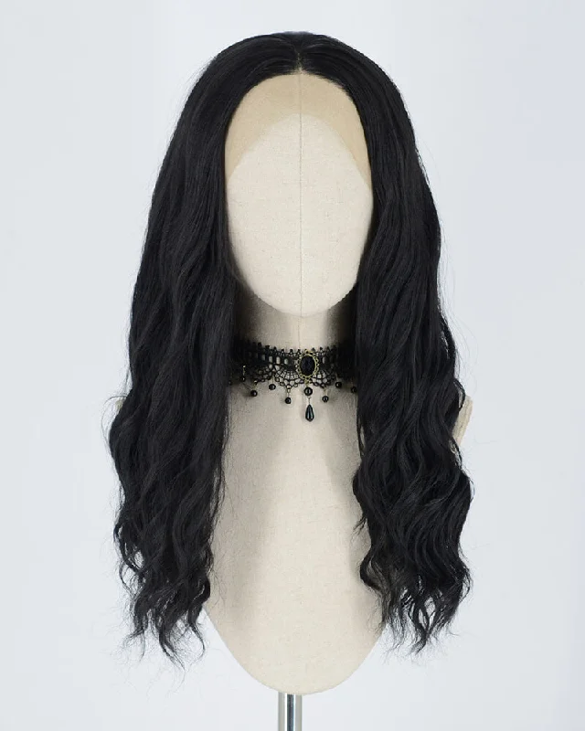 Curly wig with a wavy fringe for a soft and feminine lookCurly Black Synthetic lace Front Wig WW298